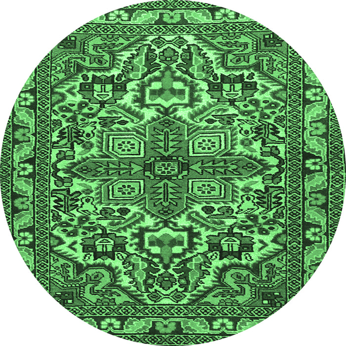Round Machine Washable Persian Emerald Green Traditional Area Rugs, wshtr1501emgrn