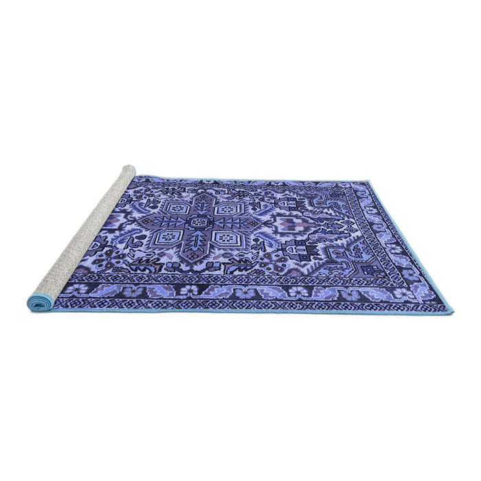 Sideview of Machine Washable Persian Blue Traditional Rug, wshtr1501blu