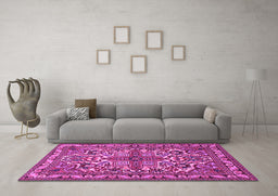 Machine Washable Persian Pink Traditional Rug in a Living Room, wshtr1501pnk