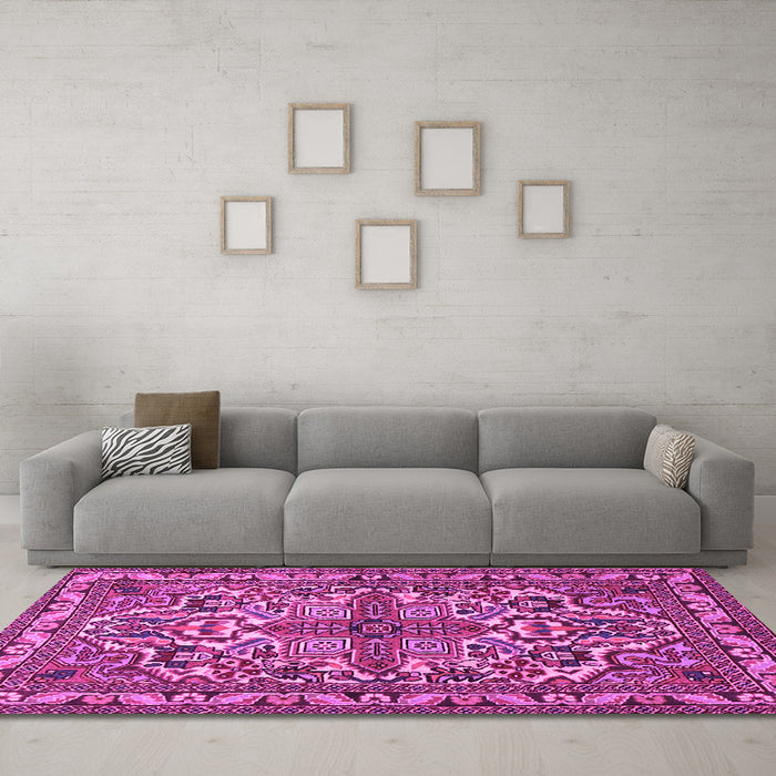 Machine Washable Persian Pink Traditional Rug in a Living Room, wshtr1501pnk