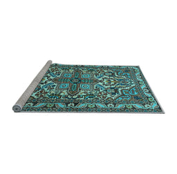 Sideview of Machine Washable Persian Light Blue Traditional Rug, wshtr1501lblu