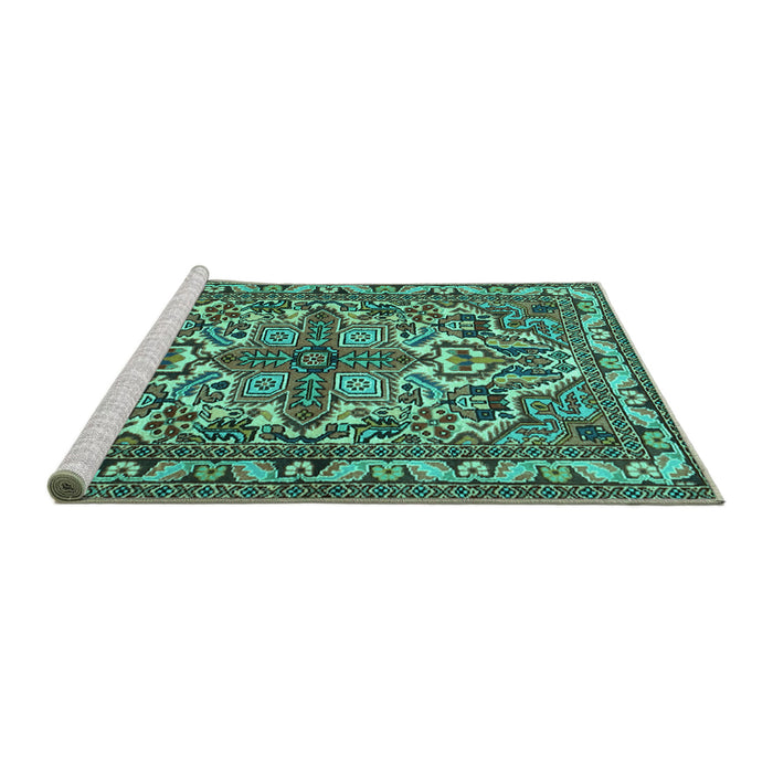 Sideview of Machine Washable Persian Turquoise Traditional Area Rugs, wshtr1501turq