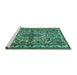 Sideview of Machine Washable Persian Turquoise Traditional Area Rugs, wshtr1501turq