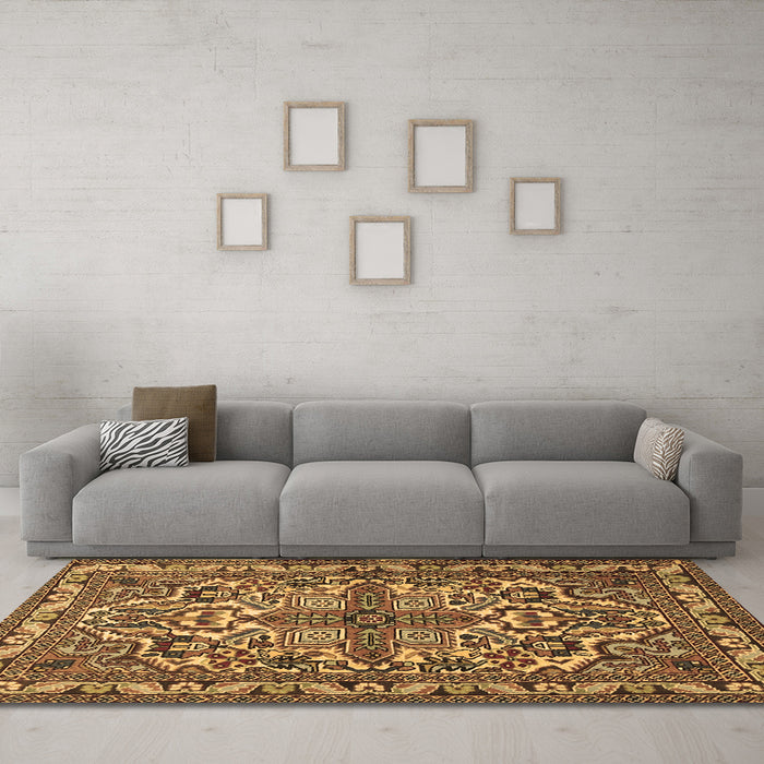 Machine Washable Persian Brown Traditional Rug in a Living Room,, wshtr1501brn