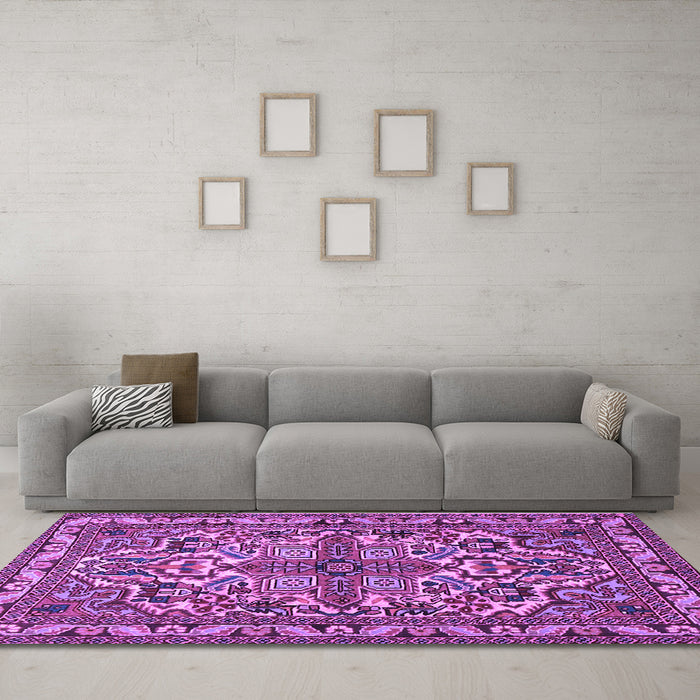 Machine Washable Persian Purple Traditional Area Rugs in a Living Room, wshtr1501pur