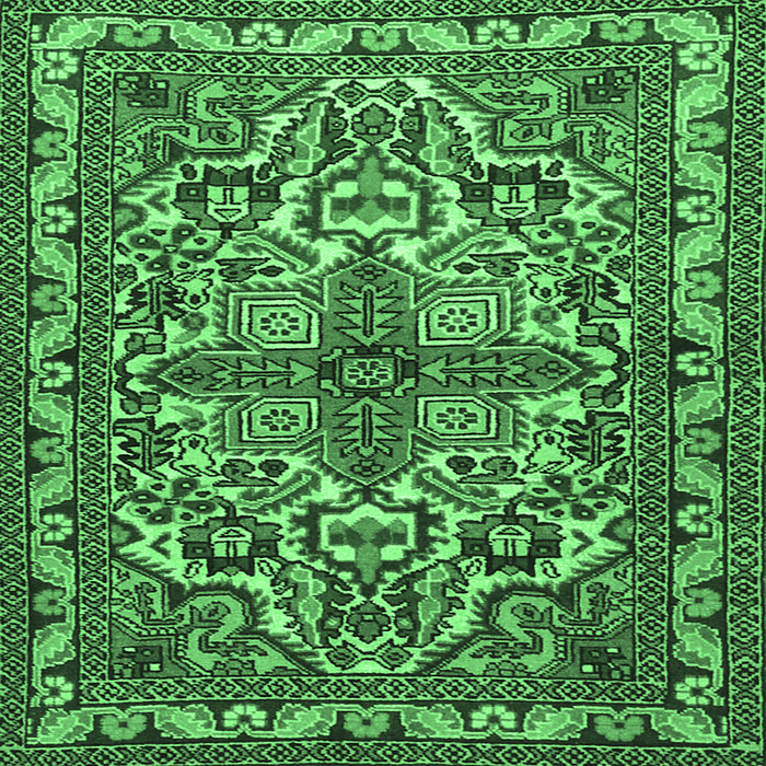 Square Machine Washable Persian Emerald Green Traditional Area Rugs, wshtr1501emgrn