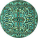 Round Machine Washable Persian Turquoise Traditional Area Rugs, wshtr1501turq