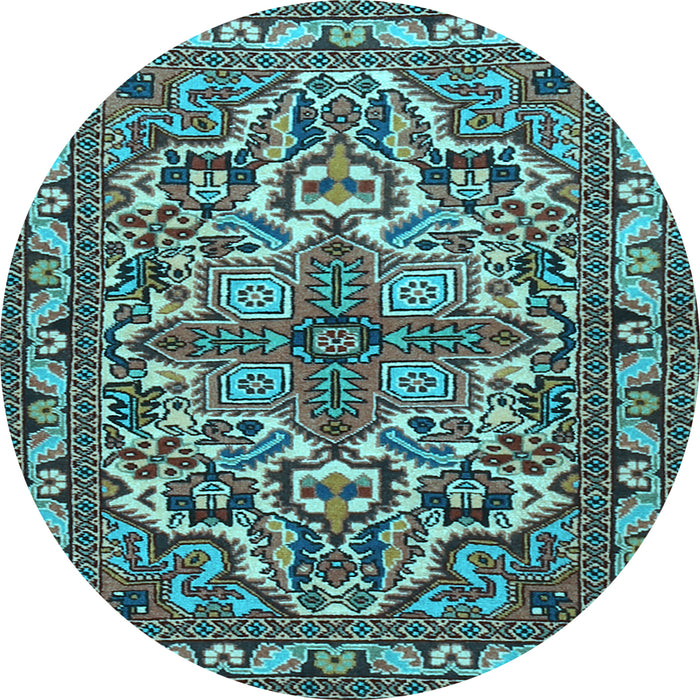 Round Machine Washable Persian Light Blue Traditional Rug, wshtr1501lblu