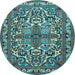 Round Machine Washable Persian Light Blue Traditional Rug, wshtr1501lblu