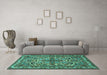 Machine Washable Persian Turquoise Traditional Area Rugs in a Living Room,, wshtr1501turq