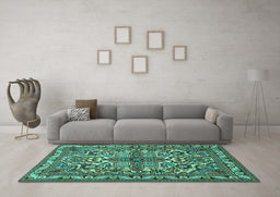 Machine Washable Persian Turquoise Traditional Area Rugs in a Living Room,, wshtr1501turq