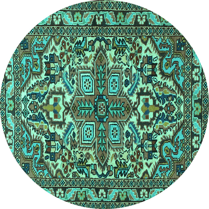 Round Persian Turquoise Traditional Rug, tr1501turq