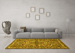 Machine Washable Persian Yellow Traditional Rug in a Living Room, wshtr1501yw