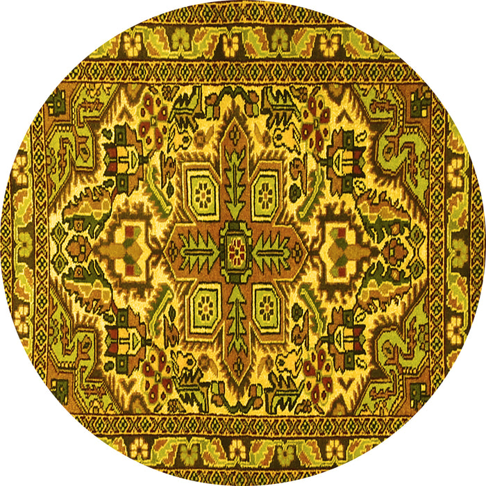 Round Persian Yellow Traditional Rug, tr1501yw