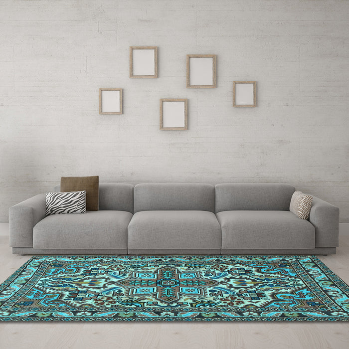 Machine Washable Persian Light Blue Traditional Rug in a Living Room, wshtr1501lblu