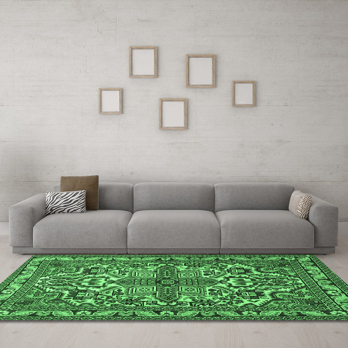 Machine Washable Persian Emerald Green Traditional Area Rugs in a Living Room,, wshtr1501emgrn