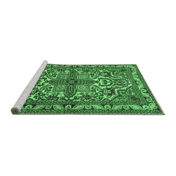Sideview of Machine Washable Persian Emerald Green Traditional Area Rugs, wshtr1501emgrn