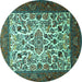 Round Machine Washable Persian Turquoise Traditional Area Rugs, wshtr1502turq