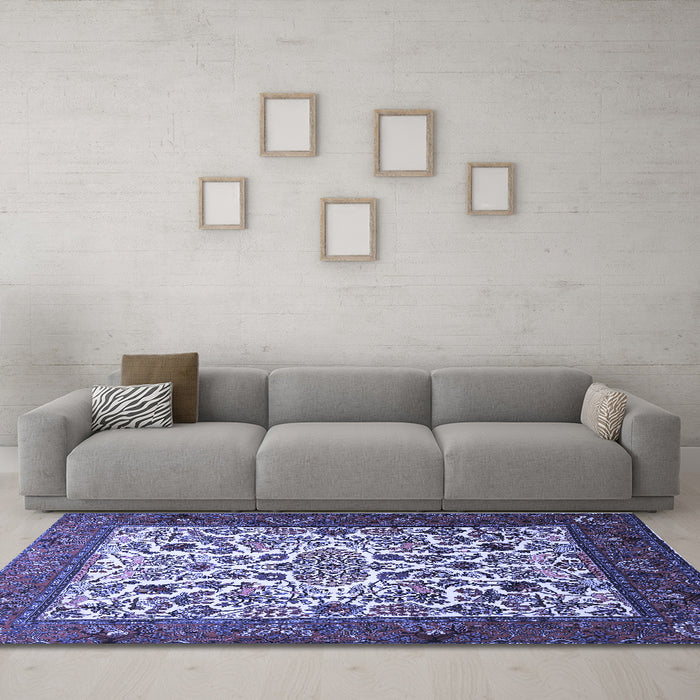 Machine Washable Persian Blue Traditional Rug in a Living Room, wshtr1502blu
