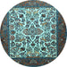 Round Machine Washable Persian Light Blue Traditional Rug, wshtr1502lblu