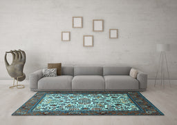 Machine Washable Persian Light Blue Traditional Rug in a Living Room, wshtr1502lblu