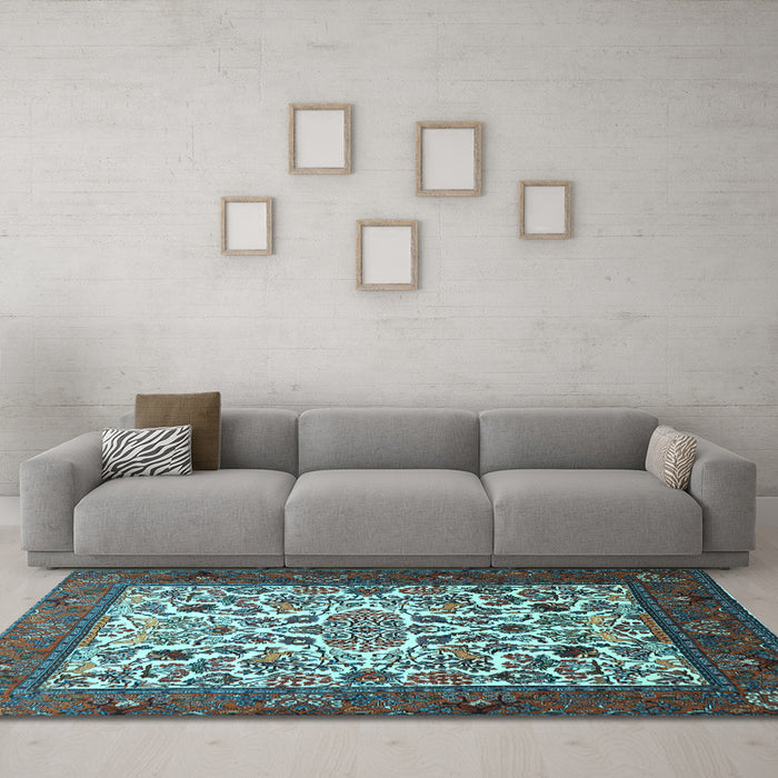 Machine Washable Persian Light Blue Traditional Rug in a Living Room, wshtr1502lblu