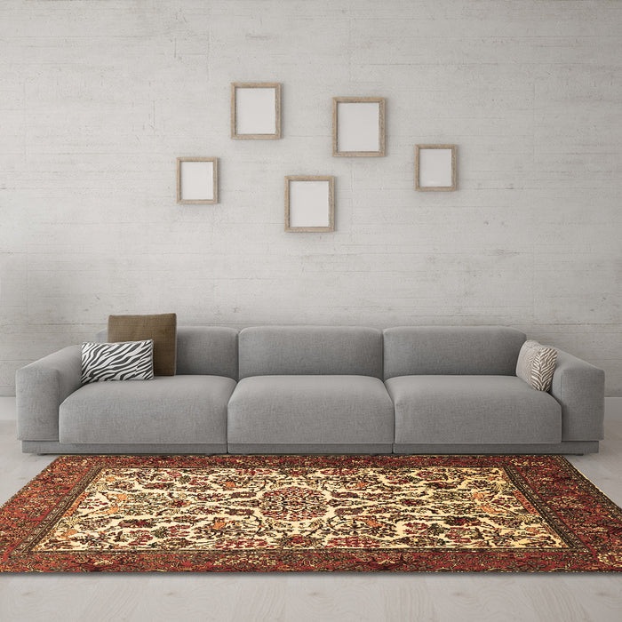 Machine Washable Persian Brown Traditional Rug in a Living Room,, wshtr1502brn