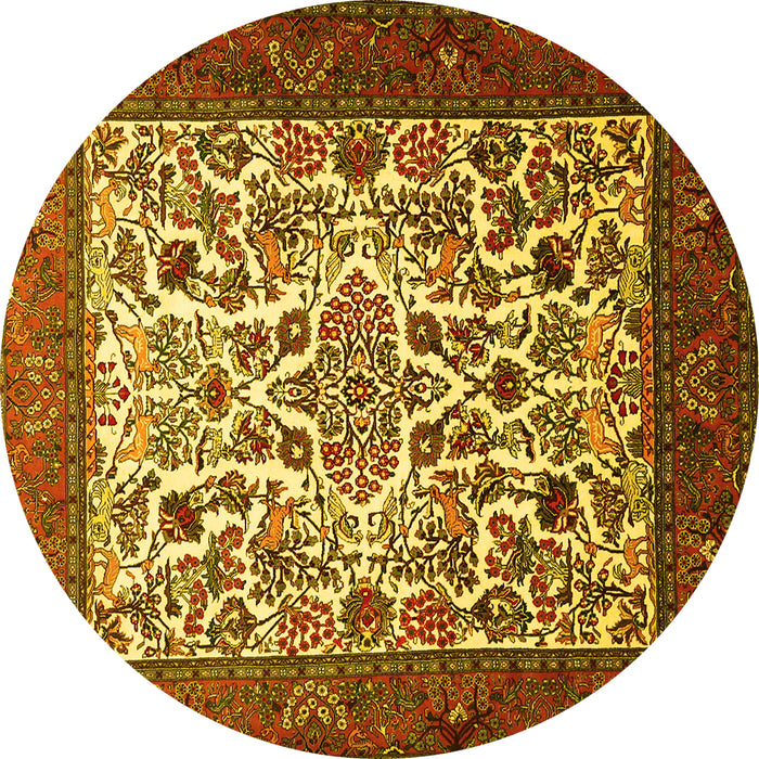 Round Persian Yellow Traditional Rug, tr1502yw