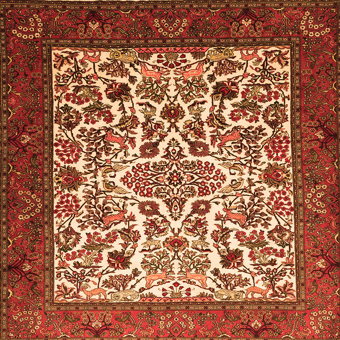 Round Machine Washable Persian Orange Traditional Area Rugs, wshtr1502org