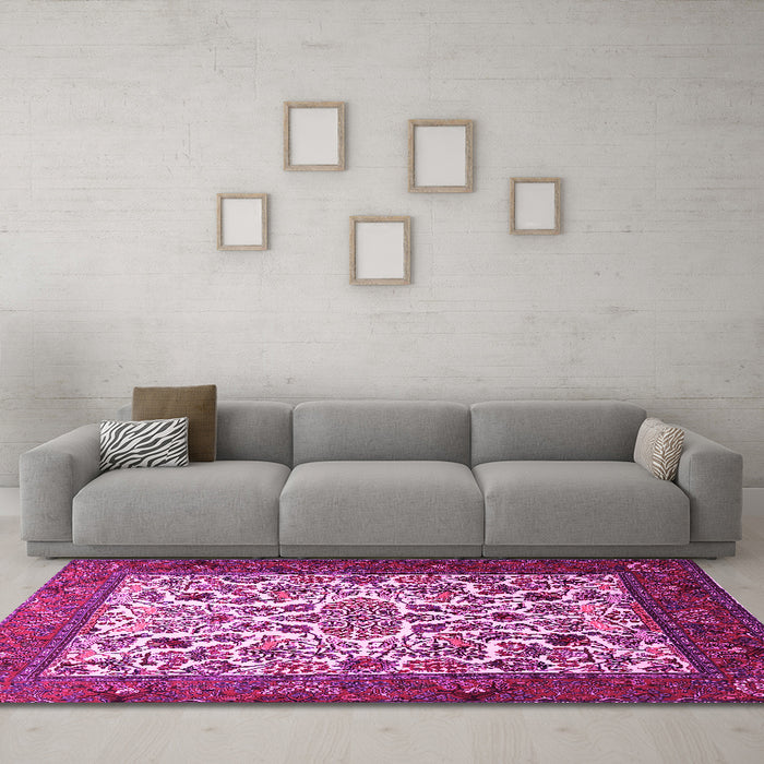 Machine Washable Persian Pink Traditional Rug in a Living Room, wshtr1502pnk