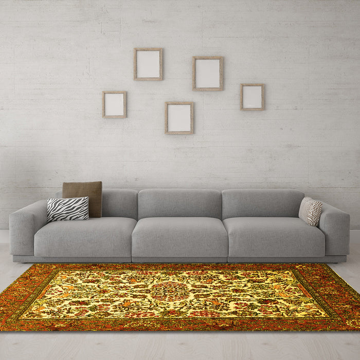 Machine Washable Persian Yellow Traditional Rug in a Living Room, wshtr1502yw
