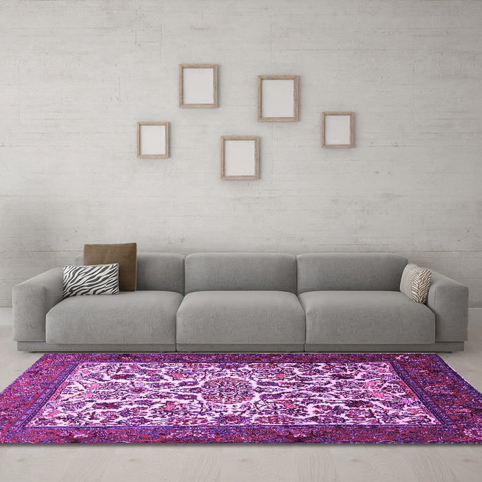 Machine Washable Persian Purple Traditional Area Rugs in a Living Room, wshtr1502pur