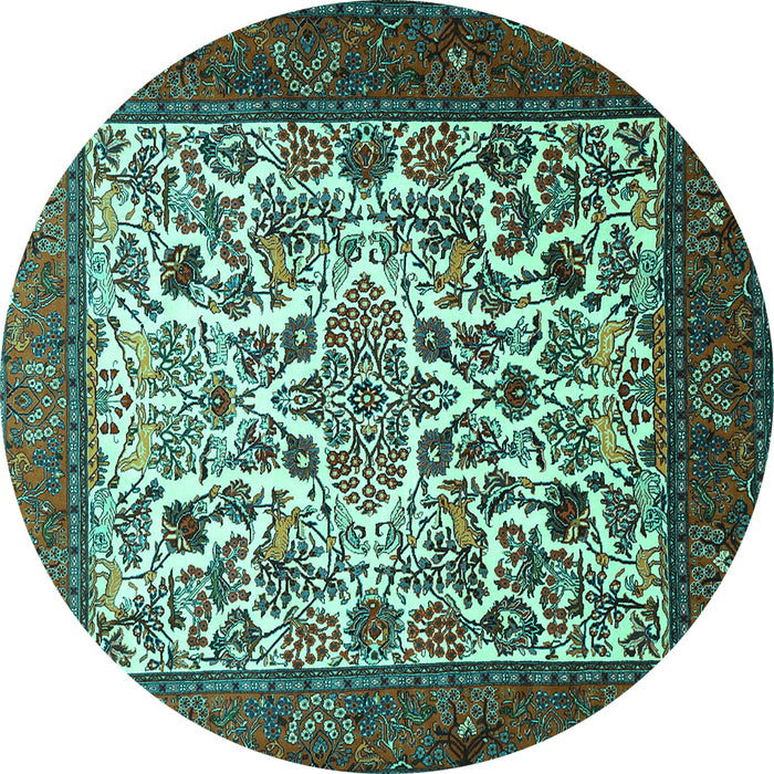 Round Persian Turquoise Traditional Rug, tr1502turq