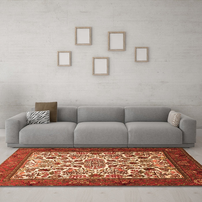 Machine Washable Persian Orange Traditional Area Rugs in a Living Room, wshtr1502org