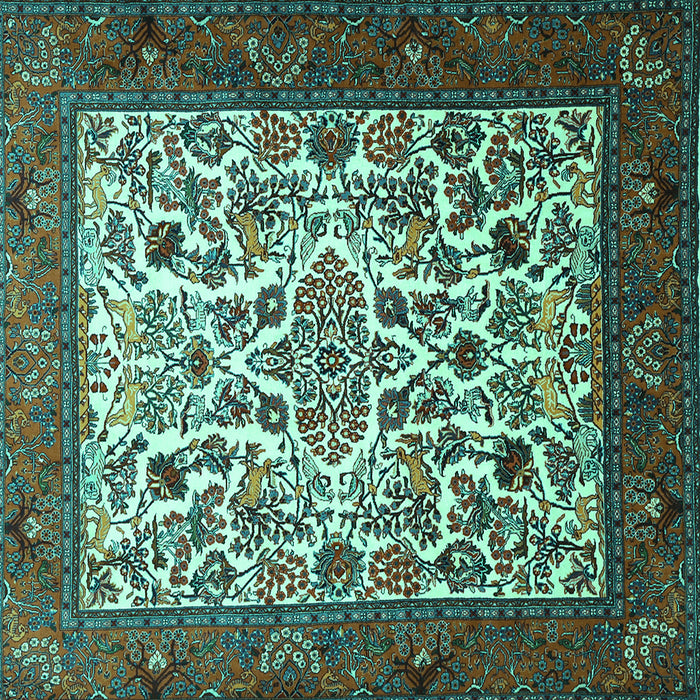 Square Machine Washable Persian Turquoise Traditional Area Rugs, wshtr1502turq