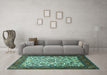 Machine Washable Persian Turquoise Traditional Area Rugs in a Living Room,, wshtr1502turq