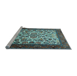 Sideview of Machine Washable Persian Light Blue Traditional Rug, wshtr1502lblu