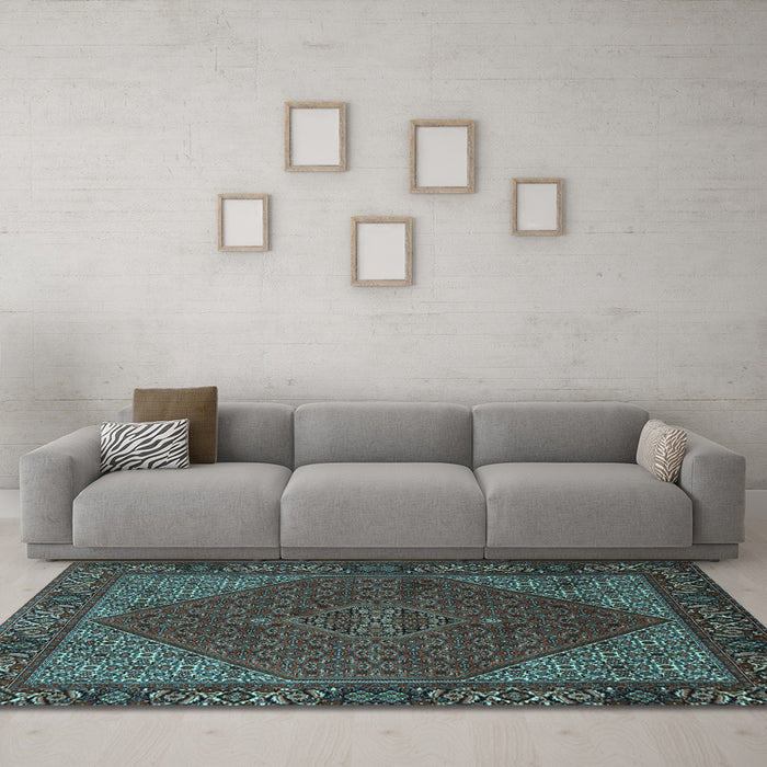 Machine Washable Persian Light Blue Traditional Rug in a Living Room, wshtr1503lblu