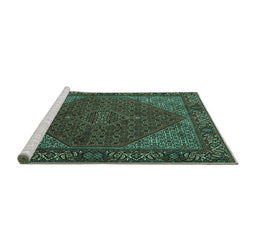 Sideview of Machine Washable Persian Turquoise Traditional Area Rugs, wshtr1503turq