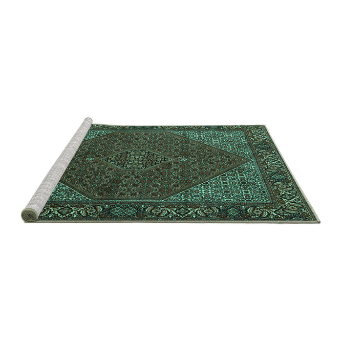Sideview of Machine Washable Persian Turquoise Traditional Area Rugs, wshtr1503turq