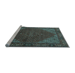 Sideview of Machine Washable Persian Light Blue Traditional Rug, wshtr1503lblu