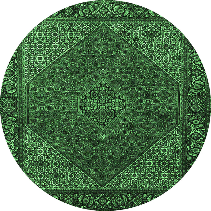 Round Machine Washable Persian Emerald Green Traditional Area Rugs, wshtr1503emgrn