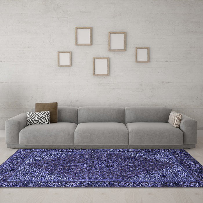 Machine Washable Persian Blue Traditional Rug in a Living Room, wshtr1503blu