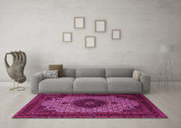 Machine Washable Medallion Pink Traditional Rug, wshtr1504pnk