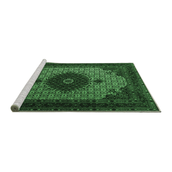 Sideview of Machine Washable Medallion Emerald Green Traditional Area Rugs, wshtr1504emgrn