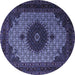 Round Machine Washable Medallion Blue Traditional Rug, wshtr1504blu