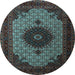 Round Machine Washable Medallion Light Blue Traditional Rug, wshtr1504lblu