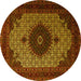 Round Machine Washable Medallion Yellow Traditional Rug, wshtr1504yw