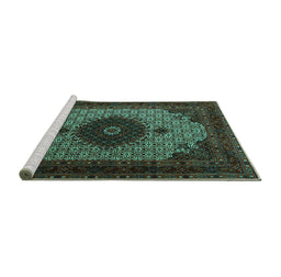 Sideview of Machine Washable Medallion Turquoise Traditional Area Rugs, wshtr1504turq