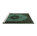 Sideview of Machine Washable Medallion Turquoise Traditional Area Rugs, wshtr1504turq